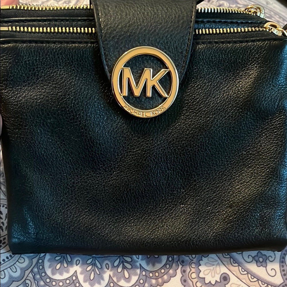 Michael Kors Black Crossbody Bag with Gold Accents